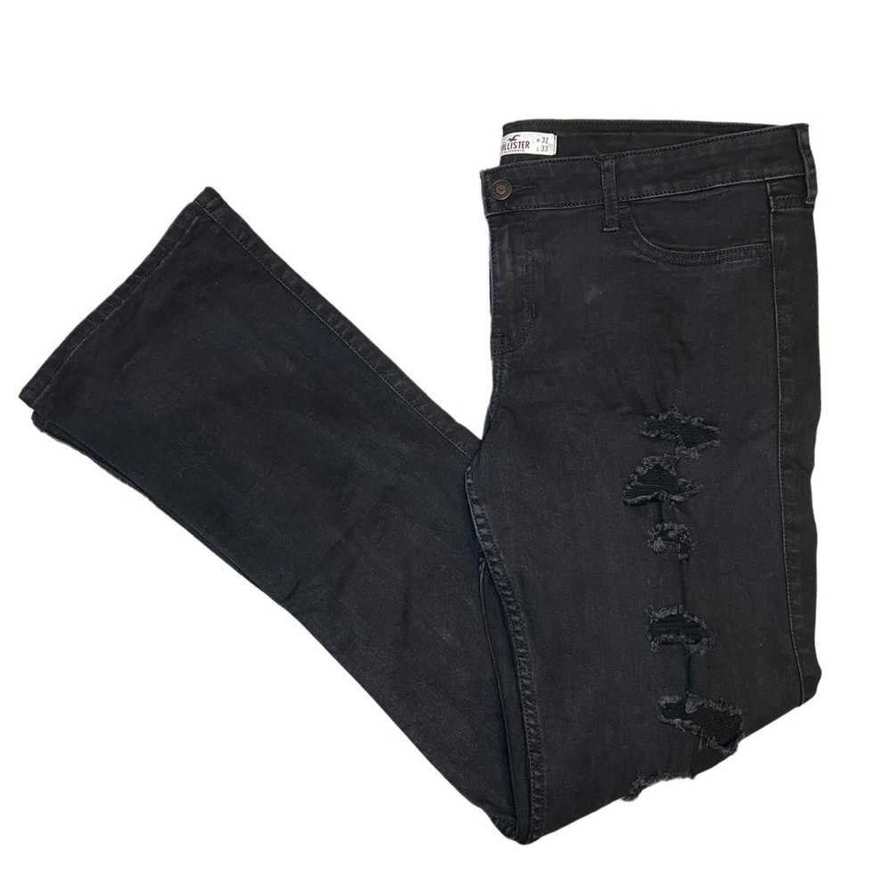 HOLLISTER | Preloved Black Ripped Straight Jeans | W32 / L33